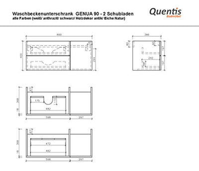 Quentis Badmöbelset Genua 90 cm, weiß glänzend, Waschtisch & Unterschrank (montiert)