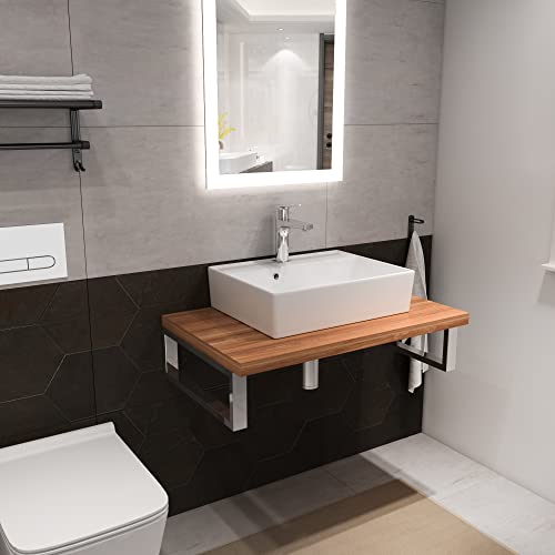 Aqua Bagno Basic | Design Waschbecken im modernen Stil, Waschtisch aus Keramik, Aufsatzwaschbecken weiß | 50x38x13 cm