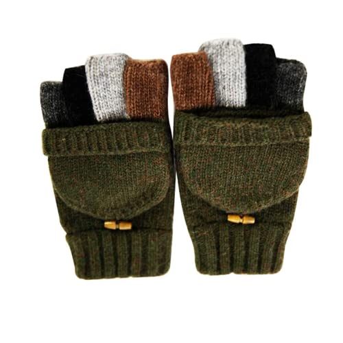 AOKAY Winter Handschuhe Fingerlose Fäustlinge Damen Fingerhandschuhe Fingerlos Handschuhe Strick Handschuhe mit Flip Top (Armeegrün)