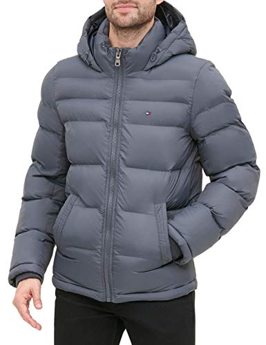 Tommy Hilfiger Herren Klassische Kapuzenjacke Daunenalternative Mantel, anthrazit, Large