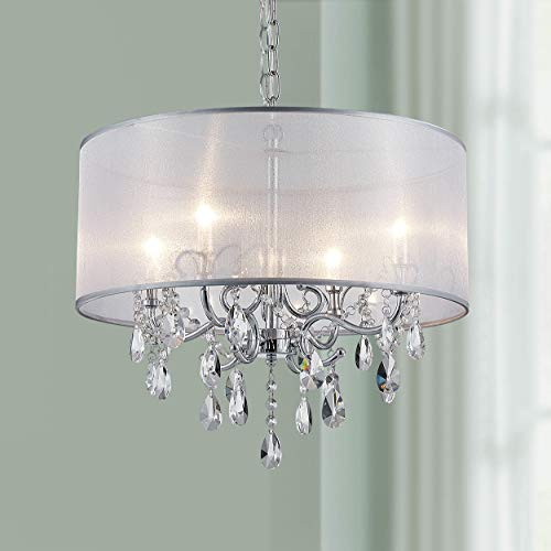 Bestier Modern Elegant Crystal Anhänger Drum Chandelier 4 Licht Chrom Leuchte LED Deckenleuchte Dia 48 cm x H 45 cm