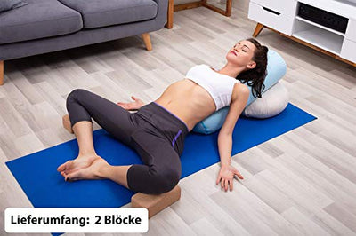 Yoga Block 2er Set Kork - EXTRA Yoga HEFT im Set - 100% Natur Hatha Klotz Nachhaltig - Ideal auch für Anfänger, Meditation Pilates, Training Zubehör Fitness Regeneration, Hilfsmittel Zwei Blöcke 75 mm