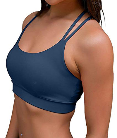 YIANNA Frauen Sport BH Ohne Bügel Gepolstert Racerback Bustier Yoga Sports Bra Push Up Joggen Fitness Top Starker Halt Shirt Blau,YA139 Size S