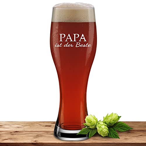 Weizenglas Papa ist der Beste - Bierglas 0,5l mit Laser-Gravur - Geschenk zum Vatertag, Geburtstag, Weihnachten, Motiv Papa ist der Beste