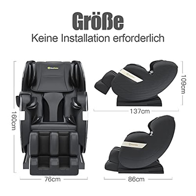 Real Relax Massagesessel, Zero-Gravity Massagesessel Ganzkörpermassage mit Wärmefunktion Bluetooth Airbags Fussrollen Massage Relaxsessel für Hause und Büro, Favor-03 Plus(Schwarz)