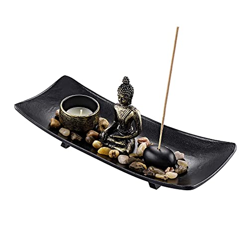 Jovivi Buddha Statue Zen Garten Deko Kerzenleuchter Teelichthalter Räucherstäbchenhalter Meditation Wohnung Feng Shui Dekoration