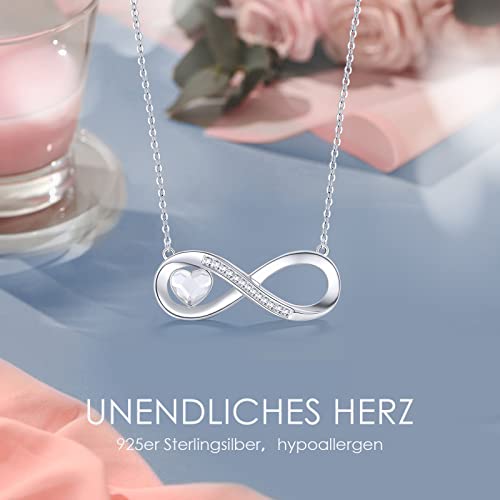 Kette Damen Infinity Herz Halskette 925 Sterling Silber, Kristall Ketten Anhänger mit Zirkonia, Geburtstag Valentinstag Weihnachten Muttertag Schmuck Geschenke für Frauen Freundin Frau Mama Sie