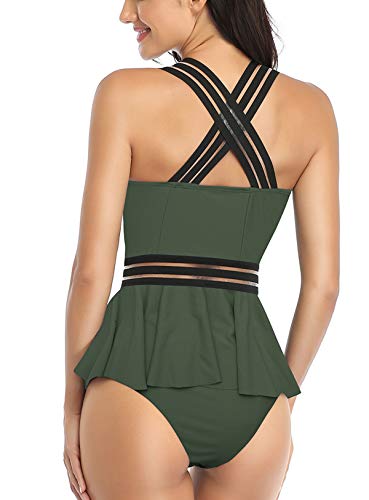 Misolin Damen Tankini 2 Stück Bademode Push Up mit hoher Taille