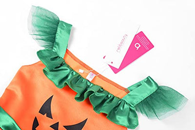 ReliBeauty Kürbis Kostüm Kinder Halloween Kleid Halloween Party Herbst Deko mit Handtasche,130