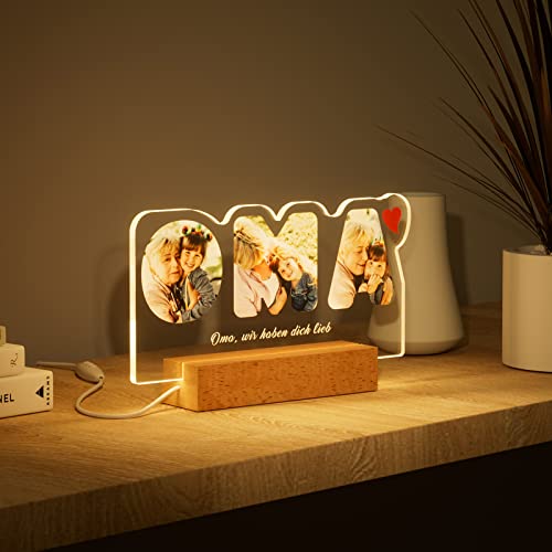 Geschenke für Oma Enkel Enkelin LED Nachtlicht, Lampe mit Foto Personalisiert, Personalisierte Weihnachtsgeschenke Oma Geburtstagsgeschenk, Fotogeschenke, Muttertagsgeschenke