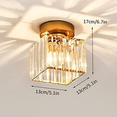 Moderne Kristall Deckenleuchte, Mini Golden Kristall Deckenlampe E27 Quadratische Lampenschirm Kristall Kronleuchter, Für Flur Eingang Küche Schlafzimmer Wohnzimmer Lampe（Gold）