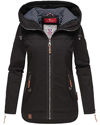 Navahoo Damen Jacke Frühling Übergangsjacke Parka Mantel Kapuze B692 [B692-Wek-Schwarz-Gr.L]