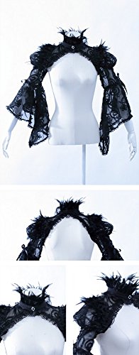 RQ-BL Steampunk Langarm-Bolero mit Federn Schwarz Gothic Barock Damen-Kostüm, Größe:XS-M