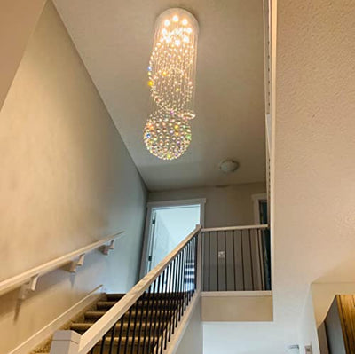 Luxus Spiral Sphere Kristall Kronleuchter, Spektakuläre Droplet LED Deckenleuchte, Unterputz Pendelleuchte für Wohnzimmer Hotel Eingangsbereich Flur Foyer Romantisches Dekor, Größe: D50cm H180cm