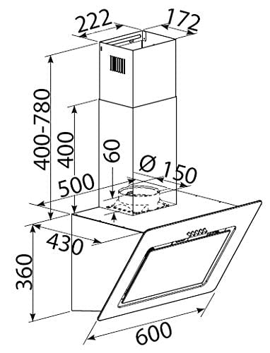 Bomann DU 771.1 G Kopffreie vertikal-Dunstabzugshaube / / 60 cm/LED Display/Touch Control/Umluft-oder Abluftbetrieb / 3 Leistungsstufen / 603 m³/h / schwarz/Edelstahl