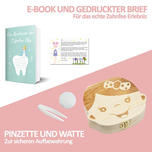 Original Little Moonshine Zahndose Milchzähne inkl. Geschichten der Zahnfee - Zahnbox für Milchzähne aus Holz für Mädchen und Jungen - Milchzahndose Holz - Geschenkideen zu Taufe und Geburtstag