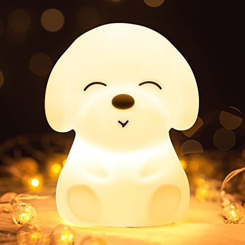 Hund Nachtlicht Kinder, Kawaii Welpe Nachttischlampe Kinder,Silikon Touch Nachtlicht Baby,USB LED Lampe Batteriebetrieben Kinderzimmer Deko,Stilllicht nachtlicht Akku Lampe Dimmbar,Weihnachtsgeschenke