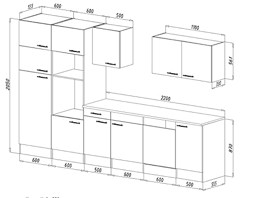 Küchenzeile Küche Küchenzeile Küchenblock Leerblock 340 Cm Eiche Cappuccino Glanz