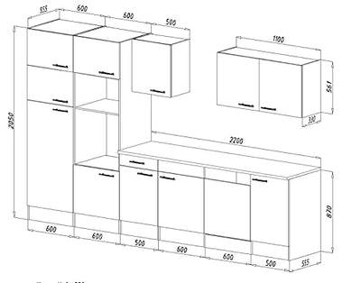 Küchenzeile Küche Küchenzeile Küchenblock Leerblock 340 Cm Eiche Cappuccino Glanz