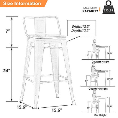 Yongchuang Barhocker, Metall, rückenfrei, für drinnen und draußen, 4 Stück 24" White Wooden Low Back