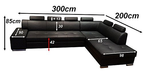 Quattro Meble Echtleder Ecksofa London PIK 6z 300 x 200 Sofa Couch mit Schlaffunktion, Bettkasten und Kopfstützen Echt Leder Eck Couch große Farbauswahl