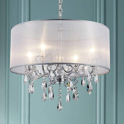 Bestier Modern Elegant Crystal Anhänger Drum Chandelier 4 Licht Chrom Leuchte LED Deckenleuchte Dia 48 cm x H 45 cm