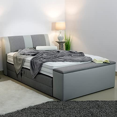 PAARA Boxspringbett Malibu II GM mit Fußtruhe | 10.000 Newton Motorleistung | Antirutsch-Matten | Royal-WS® Taschenfederkern Matratze mit GELAX® Topper Kern | Made in Germany (240 x 200 cm)