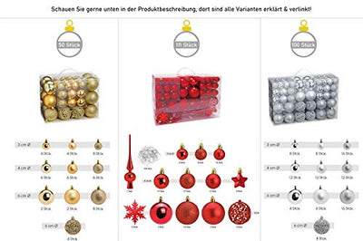 WOMA Christbaumkugeln Set in 19 weihnachtlichen Farben - 111er Set Weihnachtskugeln Grün aus Kunststoff + Baumspitze - Gold, Silber, Rot & Kupfer UVM - Weihnachtsbaum Deko & Christbaumschmuck