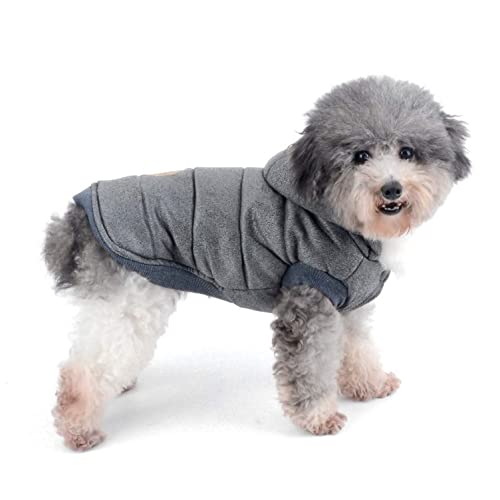 Ranphy Winterjacken Wintermäntel mit Kapuze für Kleine Hunde, Hundejacke mit Fleece Einlage Hundemantel aus Baumwolle Haustier Kleider Winddicht Jacke Bekleidung Kapuzenjacke für Katze Grau S