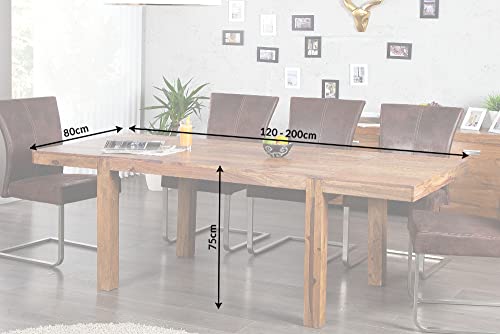 Massiver Esstisch Pure 120-200 cm Sheesham Massivholz ausziehbar Holztisch Küchentisch mit Ansteckplatten