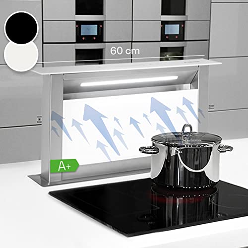 Klarstein Downdraft-Dunstabzugshaube, Versenkbare Abzugshaube, Extrem Leise Dunstabzugshauben mit Filter, Dunstabzugshaube 60cm, Umluft/Abluft Dunsthaube mit 10 Stufen, Dunstabzug 576 m³/h Luftstrom