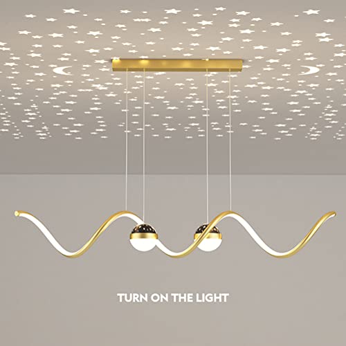 LED Hängelampe Pendelleuchte Esstisch Esszimmer Lampe Dimmbar Küchenlampe Hängend Leuchte Höhenverstellbar Wohnzimmer Büro Modern Wellen Design mit Sternen Himmel Projektion Deko Pendellampe (Gold)