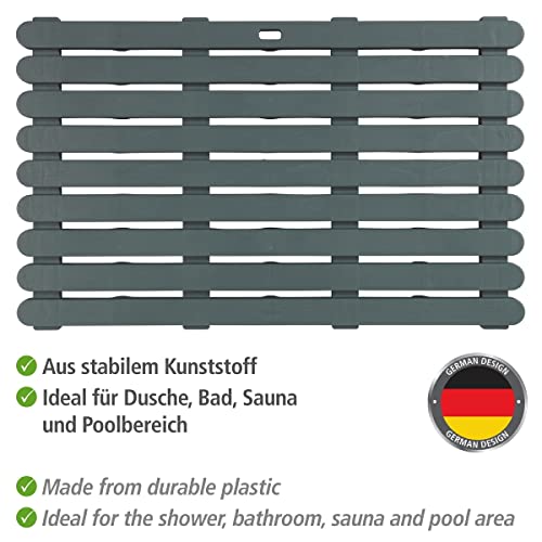 WENKO Badematte Indoor & Outdoor Grau, 50 x 80 cm - Badematte, Bodenrost für Dusche, Bad, Pool, Sauna mit rutschhemmender Struktur, Kunststoff, 80 x 3 x 50 cm, Grau