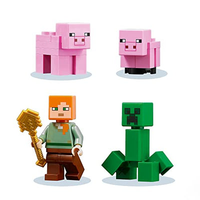 LEGO 21170 Minecraft Das Schweinehaus Bauset mit Figuren: Alex, Creeper und 2 Schweinefiguren, Tier-Spielzeug, Konstruktionsspielzeug, Geschenkidee für Jungen und Mädchen ab 8 Jahren