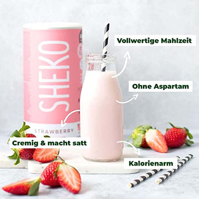 SHEKO Strawberry Erdbeere Mahlzeitersatz Shake | 25 Shakes pro Dose | Proteinreich, Glutenfrei & Natürlicher Geschmack | Diät Shakes zum Abnehmen