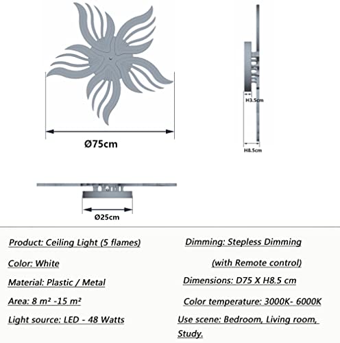 LED Deckenleuchte Dimmbar Wohnzimmerlampe mit Fernbedienung Schlafzimmer Deckenlampe Modern Deckenbeleuchtung Schwarz Kreative Design Schlafzimmerlampe Dimming Farbwechsel Decke Licht 5 heads 48W