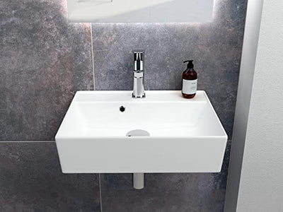 Aqua Bagno Basic | Design Waschbecken im modernen Stil, Waschtisch aus Keramik, Aufsatzwaschbecken weiß | 50x38x13 cm