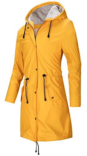 SWAMPLAND Damen PU Regenjacke Mit Kapuze Wasserdicht Übergangsjacke Regenmantel, Gelb, Gr.- 40 EU/ Medium