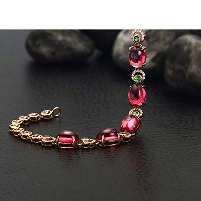 ANAZOZ Echtschmuck Armband Damen 18 Karat / 750 Rosegold Oval 7.74Ct Turmalin Rot Charm-Armbänder mit Diamant Schmuck für Frauen