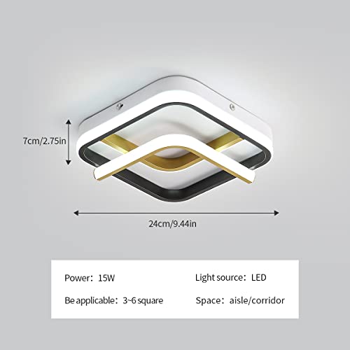 Quadrat LED Deckenlampe, Moderne LED Deckenleuchte 23W 6000K (Kaltweiß), Acryl Deckenleuchte Geeignet für Küche, Wohnzimmer, Schlafzimmer (Schwarzgold)