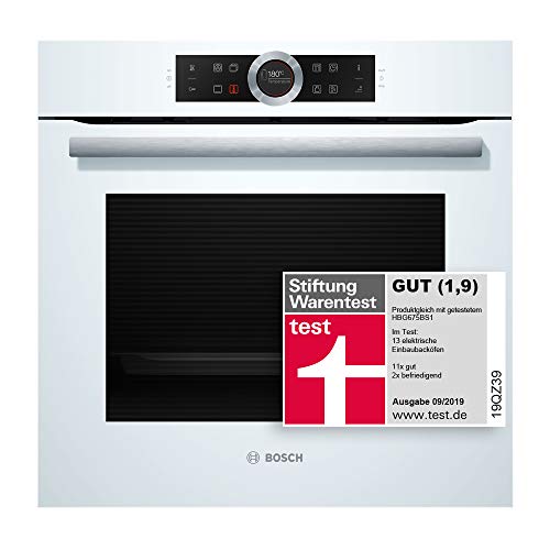 Bosch HBG675BW1 Serie 8 Einbau-Backofen, 60 x 60 cm, Made in Germany, Pyrolyse Selbstreinigung, AutoPilot 10 10 Automatikprogramme, 4D Heißluft Backen auf 4 Ebenen, TFT-Touchdisplay, Schnellaufheizung