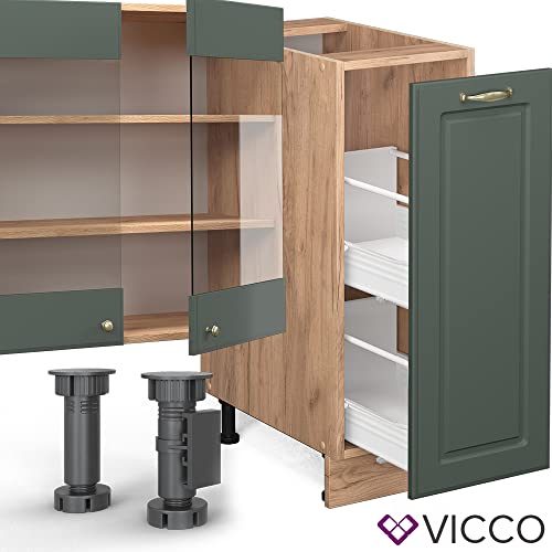 Vicco Küchenzeile Küchenblock Einbauküche Fame-Line Landhaus 280 cm Spülenunterschrank Unterschrank Schubunterschrank Hängeschrank Mikrowellenschrank Apothekerunterschrank (Eiche-Grün-Gold)