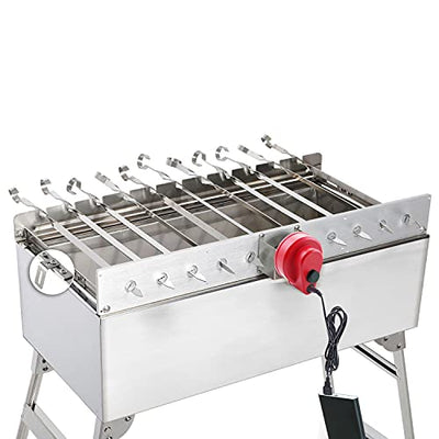 BEM Mangal Schaschlikgrill, Grillset mit Zubehör inkl. Powerbank + Motor, Elektrisch, Edelstahl, Klappbar, Holzkohlegrill mit Spießen