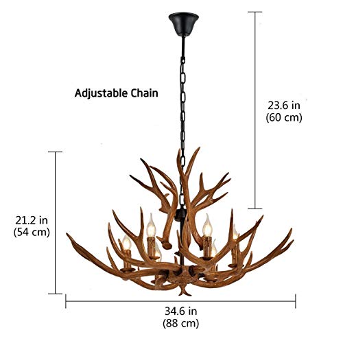 RF AEA Geweih Vintage Style Harz 6 Licht Kronleuchter Deckenleuchte, Durchmesser 88cm * Höhe 54cm Nostalgische Geweih Kronleuchter (brown)