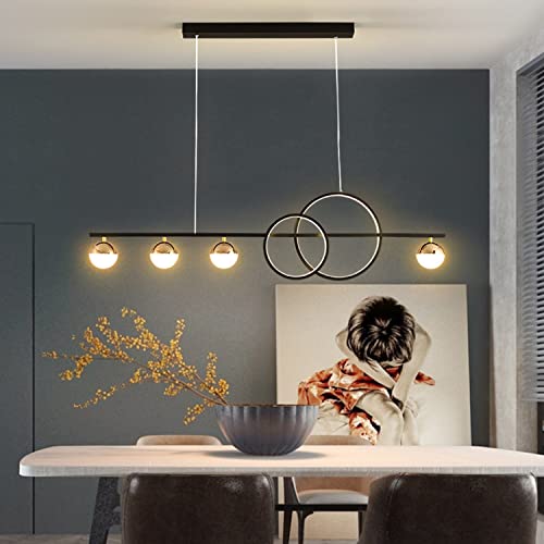 Lanekd LED Pendelleuchte Esstisch Dimmbar Schwarz Hängelampe Hängeleuchte Esszimmer Wohnzimmer Küchen Hängend Lampe Modern Ring Kronleuchter mit Fernbedienung Schlafzimmer Büro Decken Leuchte L95cm