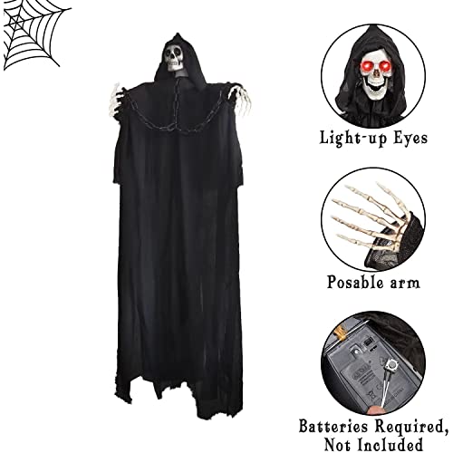 Halloween Hängende Geister Deko,1.6M Hängender Sensenman,Halloween Ghost Hängende Dekorationen,Halloween Deko Horror,Halloween Schreiende Geister Dekoration Skelett Totenkopf für Party Türdeko Indoor