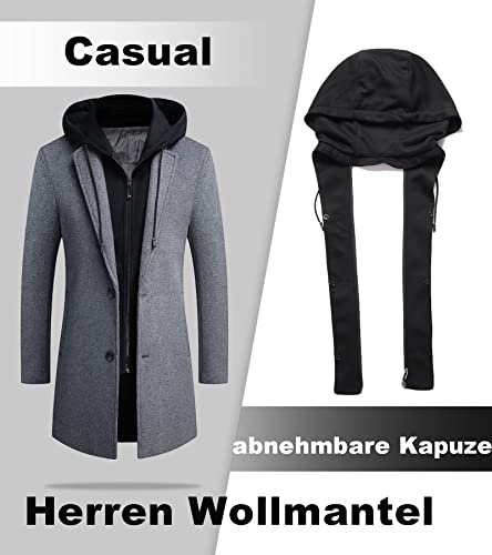 Luckyone Wintermantel Herren Mantel Slim Fit Lang Wollmantel Business Mantel mit Stehkragen Herren Winter