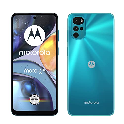 Motorola moto g22 Smartphone (6,5“-HD+-Display, 50-MP-Kamera, 4 GB/64 GB, 5000 mAh, Android 12), Iceberg Blue, + KFZ-Adapter