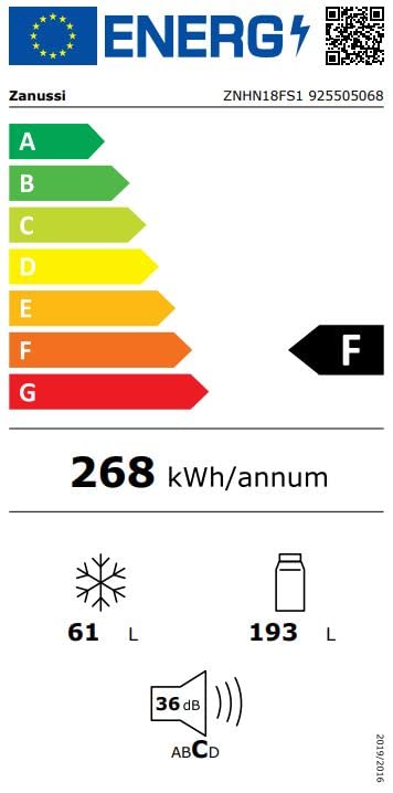 Zanussi ZNHN18FS1 Integrierter Kombi-Kühlschrank, 177 cm, TwinTech, NoFrost, DynamicAir, elektronische Steuerung, LED-Lichter, Schlepptechnik, F-Klasse