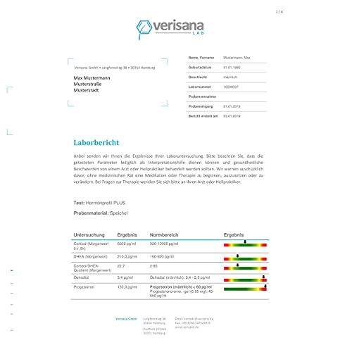 Verisana Hormonprofil PLUS | 6 Sexual- und Stresshormone in einem Hormontest | Umfassende Analyse | Einfach & schnell per Speicheltest